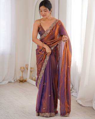 purple color fendy satin fabric beads pearl embroidery work heavy ceremonial saree 5