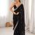 black color fendy satin fabric beads pearl embroidery work heavy ceremonial saree