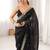 black color fendy satin fabric beads pearl embroidery work heavy ceremonial saree