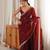 maroon color fendy satin fabric beads pearl embroidery work heavy ceremonial saree