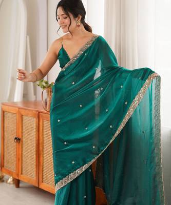 rama color fendy satin fabric beads pearl embroidery work heavy ceremonial saree 5