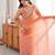 orange color fendy satin fabric beads pearl embroidery work heavy ceremonial saree