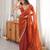 rust color fendy satin fabric beads pearl embroidery work heavy ceremonial saree