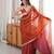 rust color fendy satin fabric beads pearl embroidery work heavy ceremonial saree