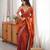 rust color fendy satin fabric beads pearl embroidery work heavy ceremonial saree