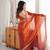 rust color fendy satin fabric beads pearl embroidery work heavy ceremonial saree