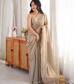 grey color fendy satin fabric beads pearl embroidery work heavy ceremonial saree