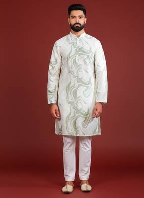 Green color beautiful kurta payjama for handsome men's looks 1