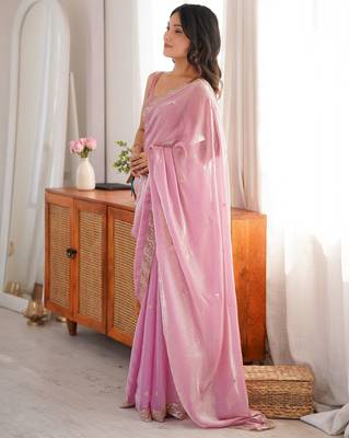 blue color fendy satin fabric beads pearl embroidery work heavy ceremonial saree 5