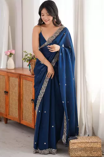 pink color fendy satin fabric beads pearl embroidery work heavy ceremonial saree