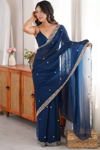 pink color fendy satin fabric beads pearl embroidery work heavy ceremonial saree