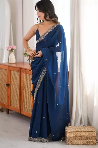 pink color fendy satin fabric beads pearl embroidery work heavy ceremonial saree