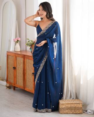 pink color fendy satin fabric beads pearl embroidery work heavy ceremonial saree 5