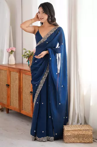 pink color fendy satin fabric beads pearl embroidery work heavy ceremonial saree