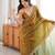 gold color fendy satin fabric beads pearl embroidery work heavy ceremonial saree