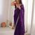 purple color fendy satin fabric beads pearl embroidery work heavy ceremonial saree