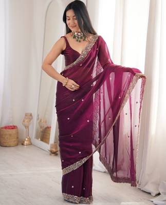 wine color fendy satin fabric beads pearl embroidery work heavy ceremonial saree 1