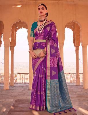 purple color smart and trendy soft silk blend woven designer saree 1