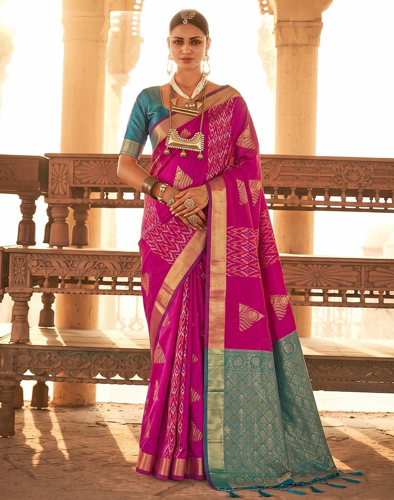 magenta color smart and trendy soft silk blend woven designer saree