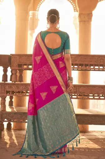 magenta color smart and trendy soft silk blend woven designer saree