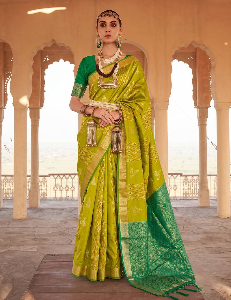 mustard color smart and trendy soft silk blend woven designer saree