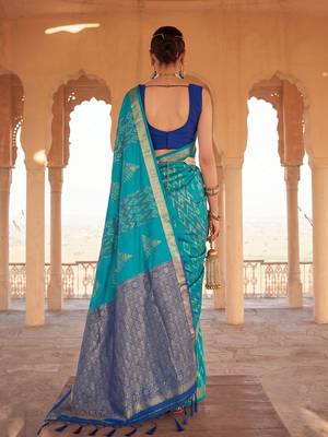 sky blue color smart and trendy soft silk blend woven designer saree 2