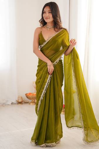 Mahendi color smart fendy satin designer trending bollywood saree