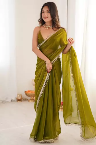 mahendi color smart fendy satin designer trending bollywood saree