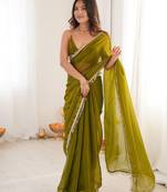mahendi color smart fendy satin designer trending bollywood saree