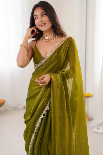 mahendi color smart fendy satin designer trending bollywood saree