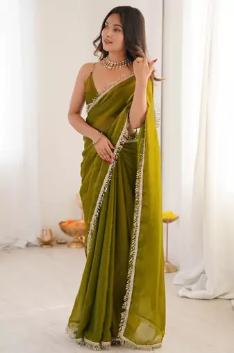 mahendi color smart fendy satin designer trending bollywood saree