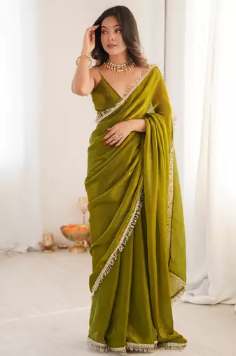 mahendi color smart fendy satin designer trending bollywood saree
