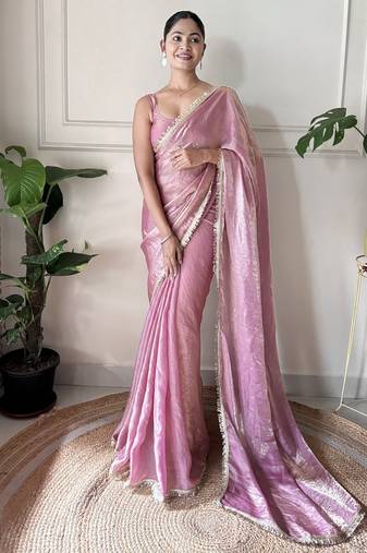 Onion color smart fendy satin designer trending bollywood saree