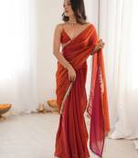 Orange color smart fendy satin designer trending bollywood saree