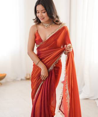 Orange color smart fendy satin designer trending bollywood saree 2