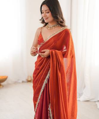 Orange color smart fendy satin designer trending bollywood saree 5