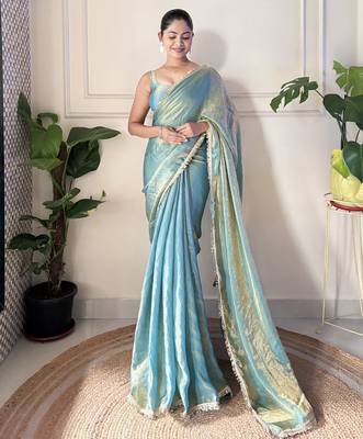 sky blue color smart fendy satin designer trending bollywood saree 1