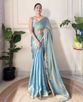 sky blue color smart fendy satin designer trending bollywood saree 2