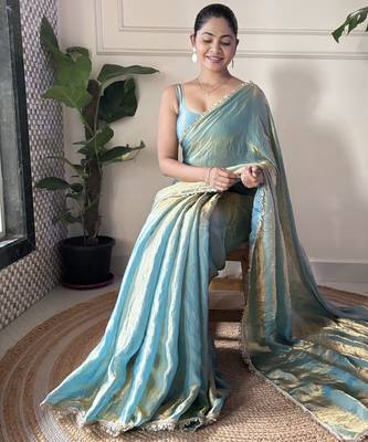 sky blue color smart fendy satin designer trending bollywood saree 5