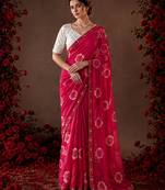 pink color smart chiffon fabric beautiful embroidered saree