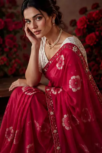 pink color smart chiffon fabric beautiful embroidered saree