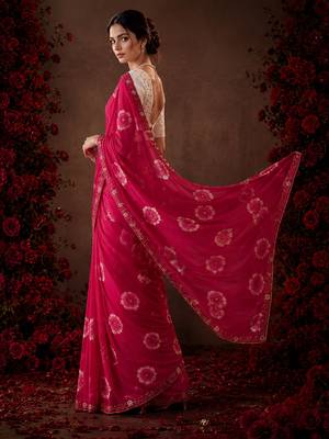 pink color smart chiffon fabric beautiful embroidered saree 4