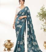 rama color smart chiffon fabric beautiful embroidered saree