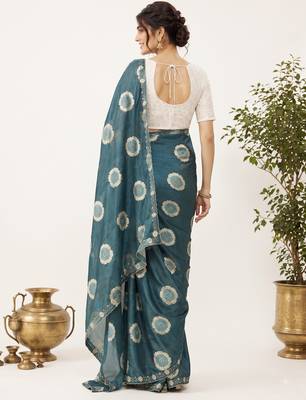 rama color smart chiffon fabric beautiful embroidered saree 2