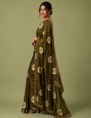 mahendi color smart chiffon fabric beautiful embroidered saree 4
