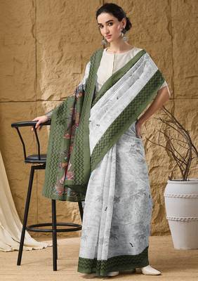 green color smart printed ready to wear ceremonial saree 4