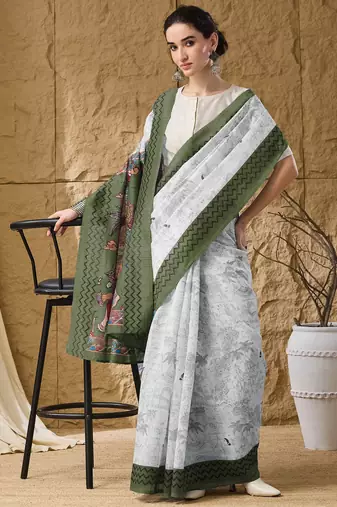 green color smart printed ready to wear ceremonial saree