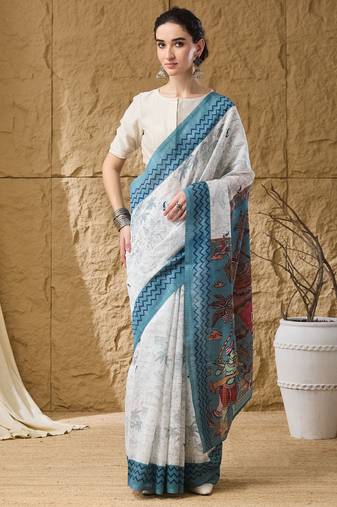 blue color smart printed ready to wear ceremonial saree