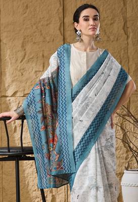 blue color smart printed ready to wear ceremonial saree 3