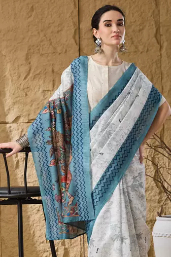 blue color smart printed ready to wear ceremonial saree